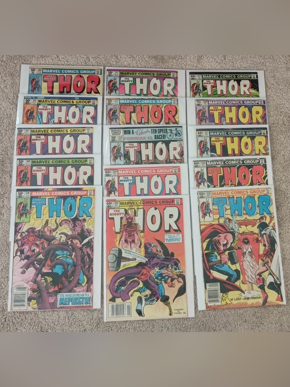 The Mighty Thor 1980s Comic Lot of 15 Marvel 300 Series Issues  lot of 15 VTG